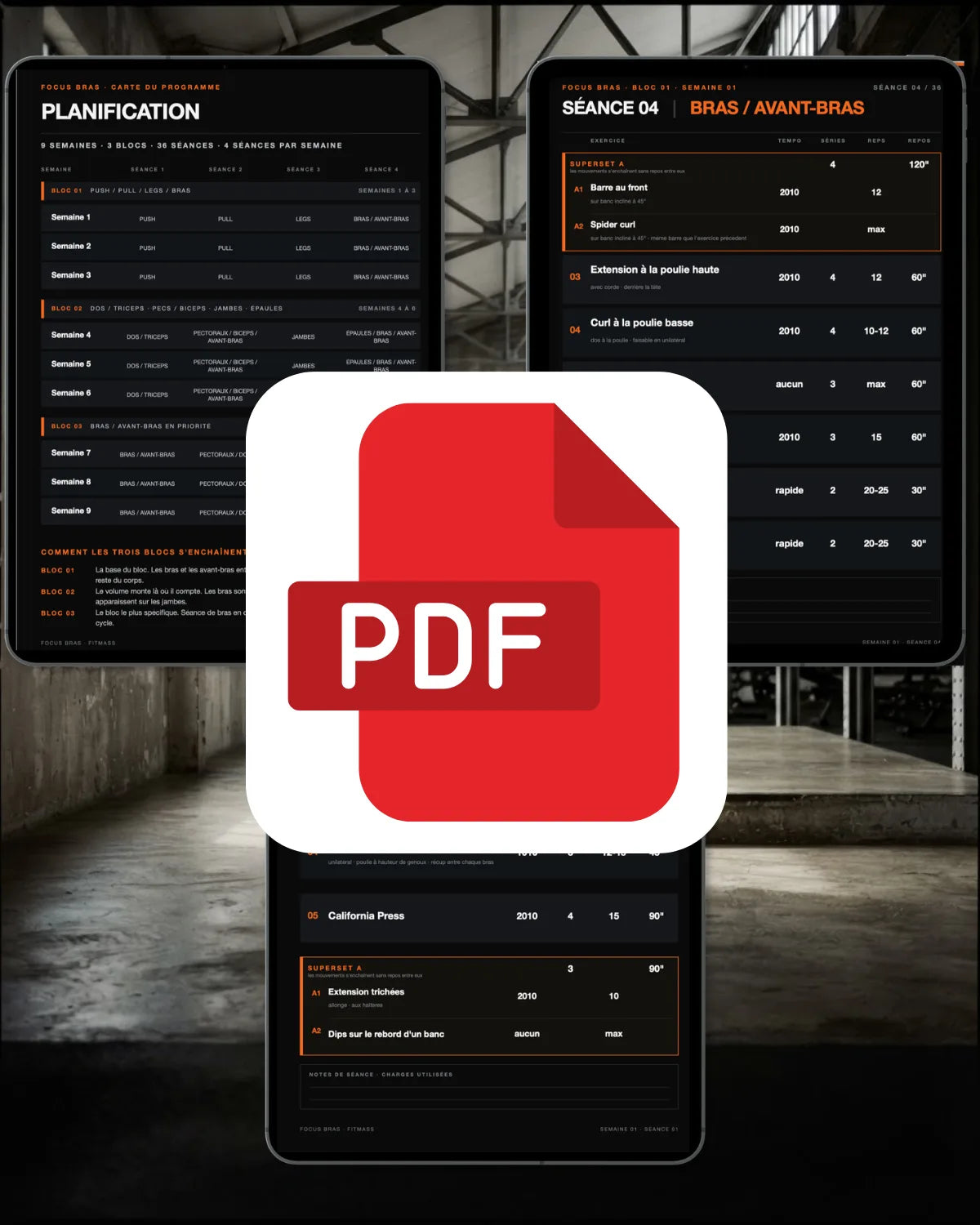 Pages du programme Focus BRAS en PDF, ouvertes sur tablette.